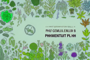 A garden with a ph testing kit and a range of plants to show the importance of soil ph adjustment
