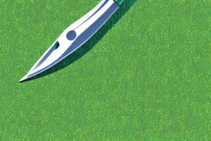 A lawn with a garden tool aerating the soil