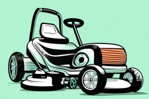 A lawn mower being serviced with tools and parts