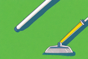 A lawn with a rake dethatching it