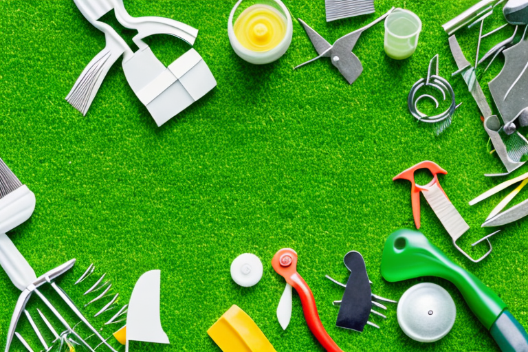 A lush green lawn with scattered toys